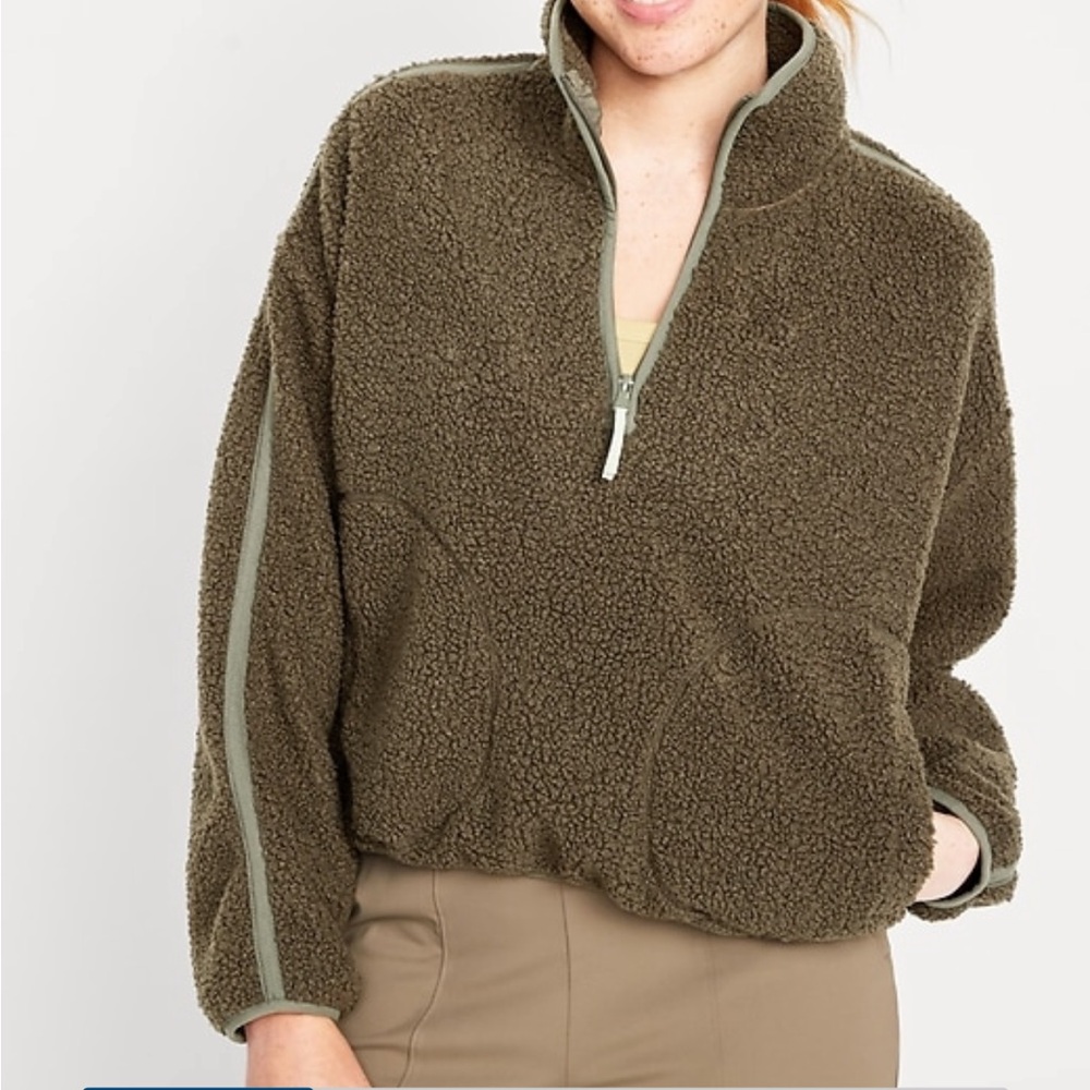 Old Navy Crop Sherpa Quarter Zip Sweatshirt - Heritage Green - 2X